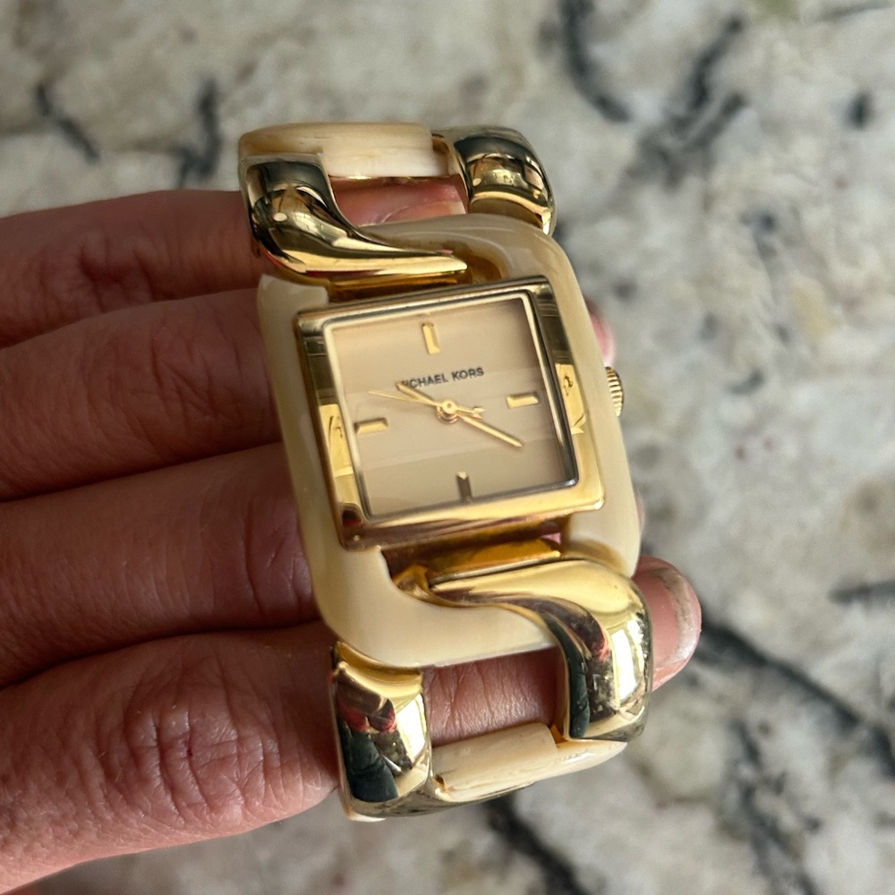 Michael Kors Gold and Cream Square Face Watch